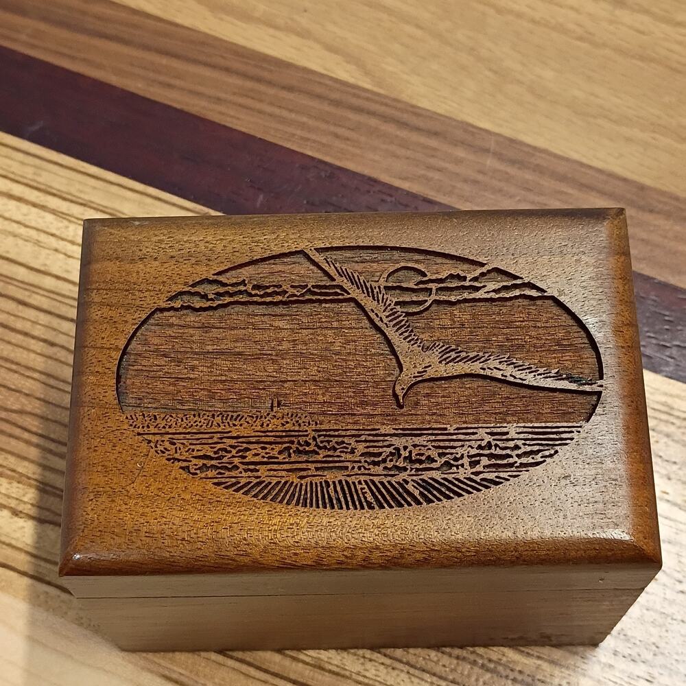 Albatross & Ocean Sunset Walnut Laser Engraved Wooden Treasure Box by Lasercraft